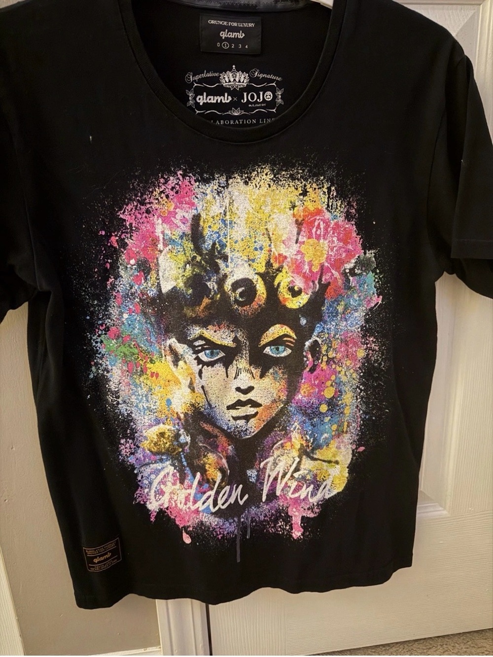 glam x Jojo bizarre adventure Black Tee with Multicolor Portrait Splash